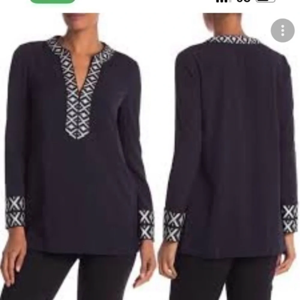 Tory Burch Navy Embroidered Long Sleeve Tunic